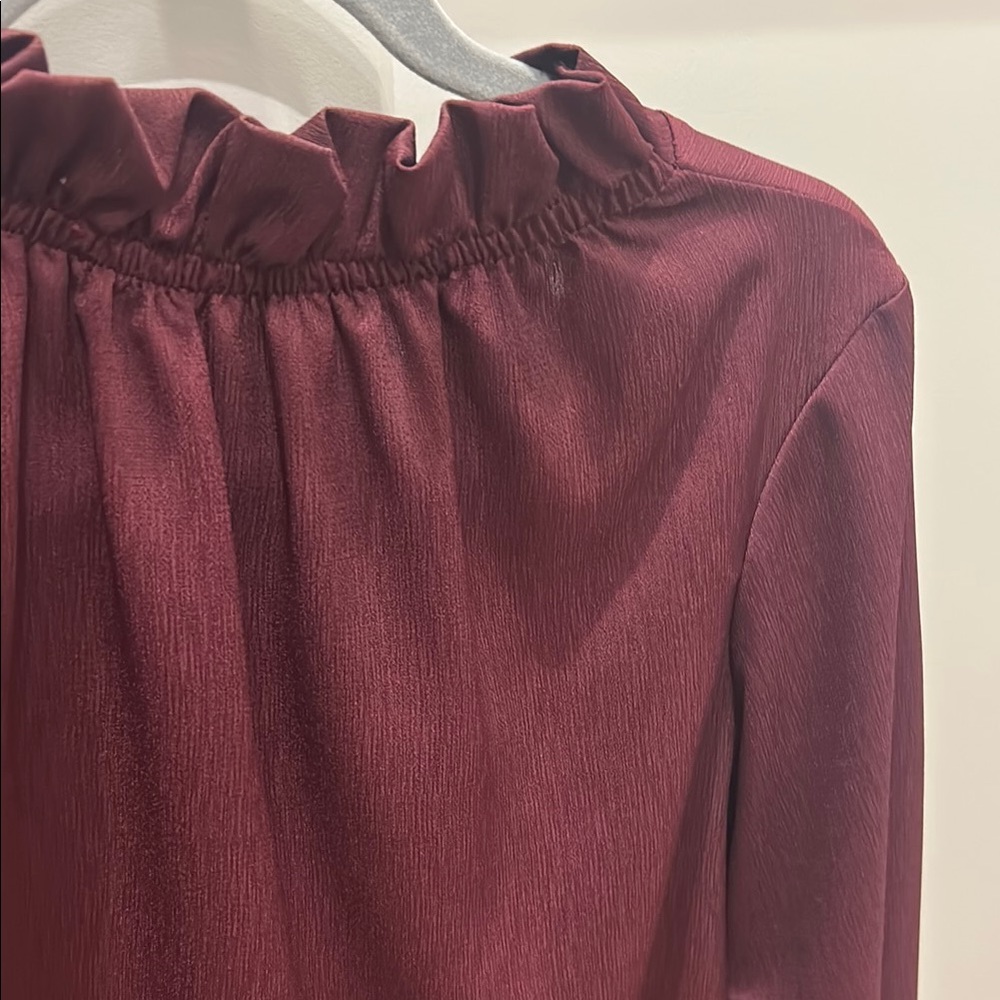 Red Ruffled 3/4 Sleeve Blouse - Picture 2 of 2